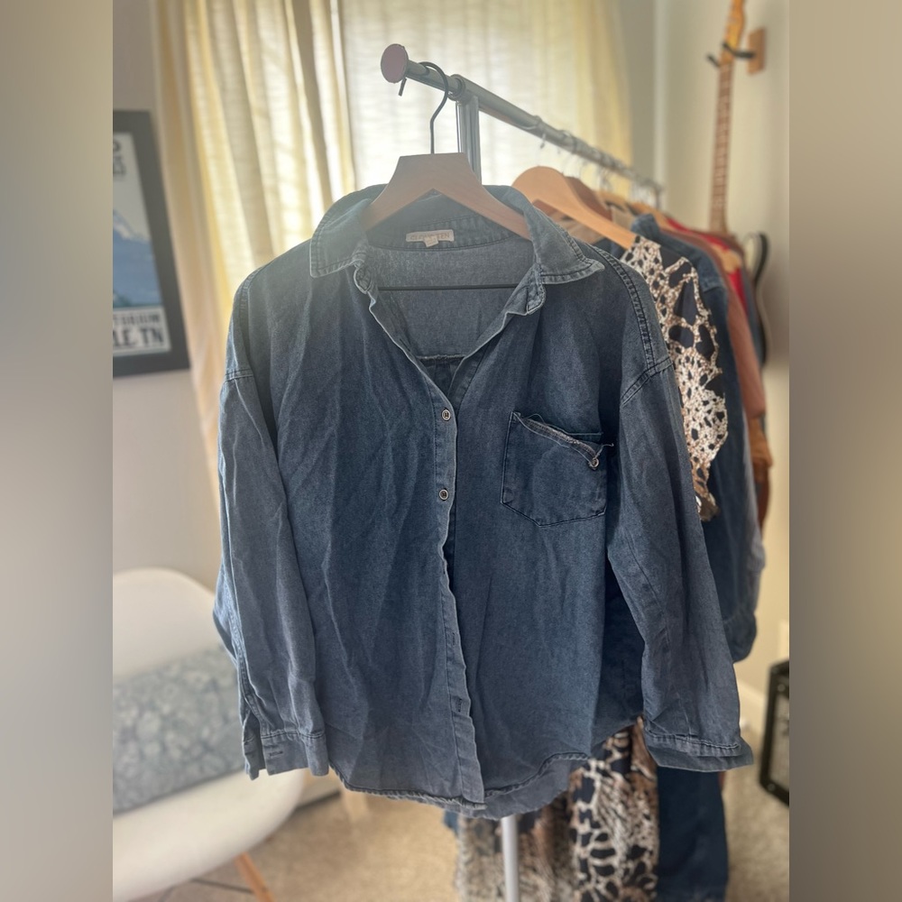 Oversized Denim Button Up Shirt